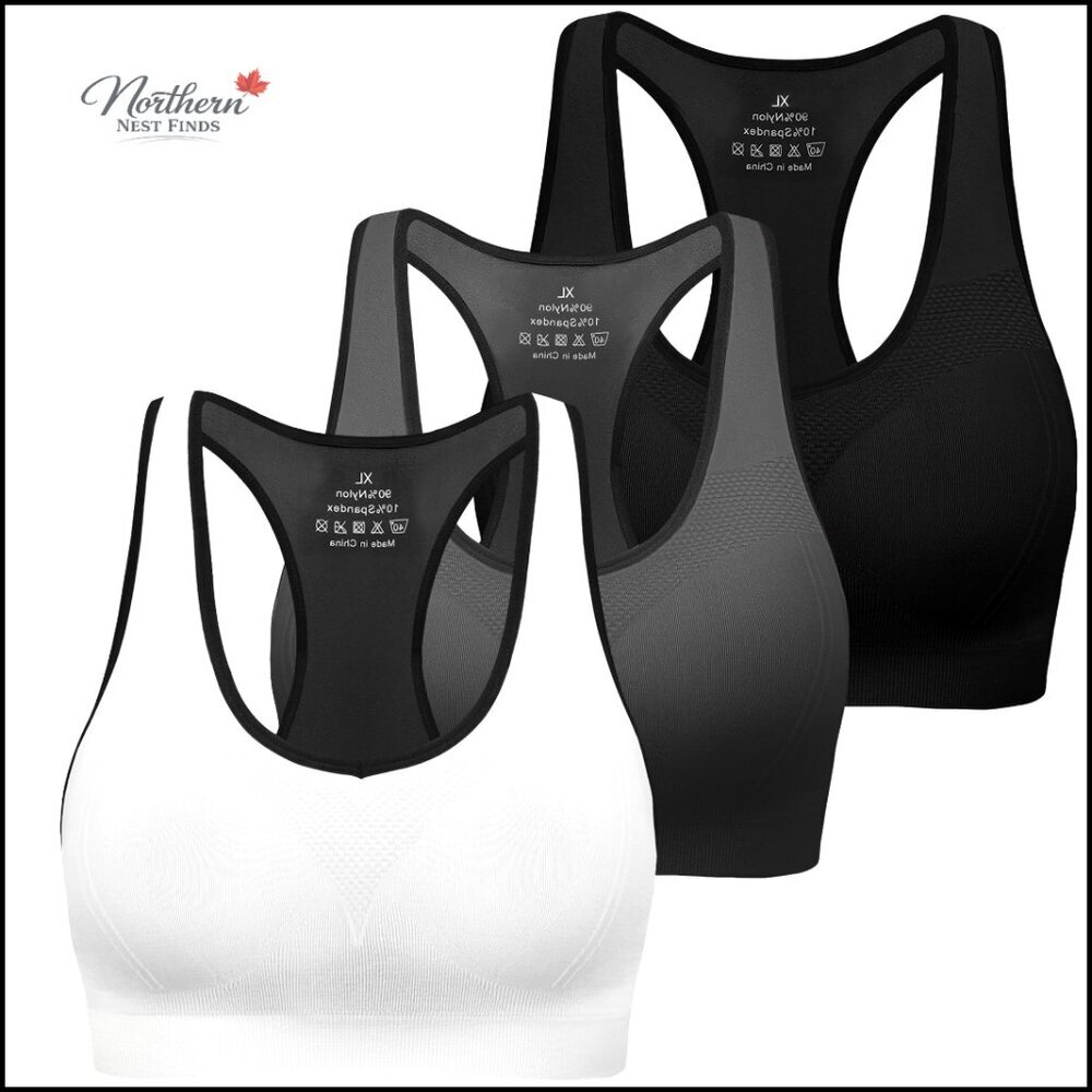 High Impact Sports Bras Racerback 3 Pack Size L Removable Pads